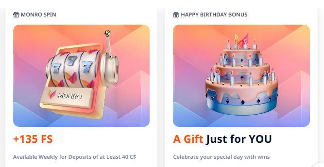 Get 135 free spins weekly and happy birthday bonus gift
